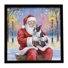Load image into Gallery viewer, Boston Terrier with Santa Claus Framed Metal Print