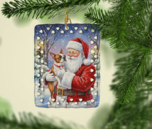 Load image into Gallery viewer, Red Boston Terrier with Santa Claus Porcelain Ornament