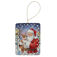 Load image into Gallery viewer, Red Boston Terrier with Santa Claus Porcelain Ornament