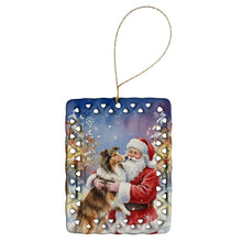 Load image into Gallery viewer, Collie with Santa Claus Porcelain Ornament