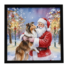 Load image into Gallery viewer, Collie with Santa Claus Framed Metal Print