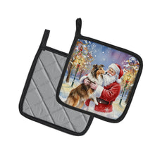 Load image into Gallery viewer, Collie with Santa Claus Pair of Pot Holders