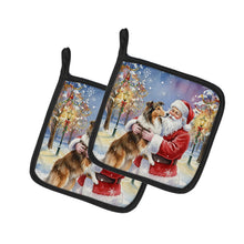 Load image into Gallery viewer, Collie with Santa Claus Pair of Pot Holders
