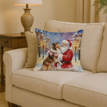 Load image into Gallery viewer, Collie with Santa Claus Throw Pillow