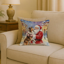 Load image into Gallery viewer, Collie with Santa Claus Throw Pillow