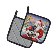 Load image into Gallery viewer, Black and Tan Dachshund with Santa Claus Pair of Pot Holders
