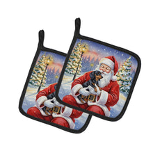 Load image into Gallery viewer, Black and Tan Dachshund with Santa Claus Pair of Pot Holders