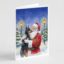 Load image into Gallery viewer, Doberman Pinscher with Santa Claus Greeting Cards Pack of 8