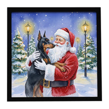 Load image into Gallery viewer, Doberman Pinscher with Santa Claus Framed Metal Print