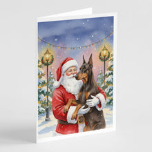 Load image into Gallery viewer, Fawn Doberman Pinscher with Santa Claus Greeting Cards Pack of 8
