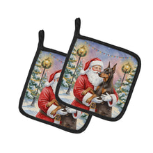 Load image into Gallery viewer, Fawn Doberman Pinscher with Santa Claus Pair of Pot Holders