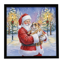 Load image into Gallery viewer, English Bulldog with Santa Claus Framed Metal Print