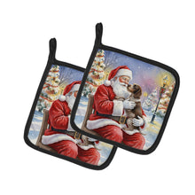 Load image into Gallery viewer, German Wirehaired Pointer with Santa Claus Pair of Pot Holders