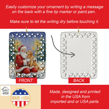 Load image into Gallery viewer, Golden Retriever with Santa Claus Porcelain Ornament