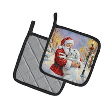 Load image into Gallery viewer, Great Pyrenees with Santa Claus Pair of Pot Holders