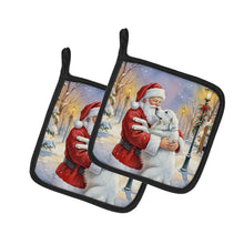 Load image into Gallery viewer, Great Pyrenees with Santa Claus Pair of Pot Holders