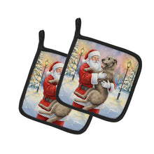 Load image into Gallery viewer, Irish Wolfhound with Santa Claus Pair of Pot Holders