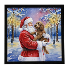 Load image into Gallery viewer, Chocolate Labradoodle with Santa Claus Framed Metal Print