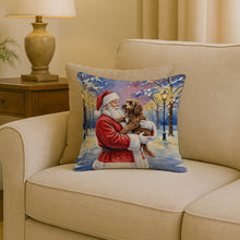 Load image into Gallery viewer, Chocolate Labradoodle with Santa Claus Throw Pillow