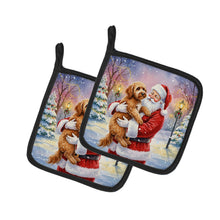 Load image into Gallery viewer, Labradoodle with Santa Claus Pair of Pot Holders