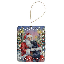 Load image into Gallery viewer, Black Labrador Retriever with Santa Claus Porcelain Ornament
