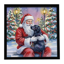 Load image into Gallery viewer, Black Labrador Retriever with Santa Claus Framed Metal Print