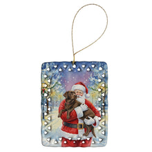 Load image into Gallery viewer, Chocolate Labrador Retriever with Santa Claus Porcelain Ornament