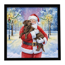 Load image into Gallery viewer, Chocolate Labrador Retriever with Santa Claus Framed Metal Print