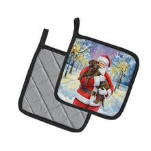 Load image into Gallery viewer, Chocolate Labrador Retriever with Santa Claus Pair of Pot Holders