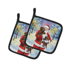 Load image into Gallery viewer, Chocolate Labrador Retriever with Santa Claus Pair of Pot Holders