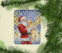 Load image into Gallery viewer, Yellow Labrador Retriever with Santa Claus Porcelain Ornament