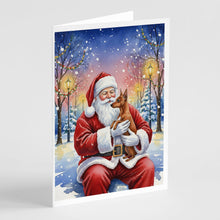 Load image into Gallery viewer, Red Miniature Pinscher with Santa Claus Greeting Cards Pack of 8