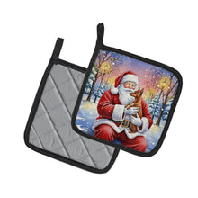 Load image into Gallery viewer, Red Miniature Pinscher with Santa Claus Pair of Pot Holders