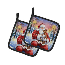 Load image into Gallery viewer, Red Miniature Pinscher with Santa Claus Pair of Pot Holders