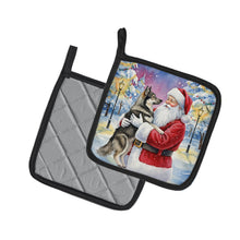 Load image into Gallery viewer, Norwegian Elkhound with Santa Claus Pair of Pot Holders