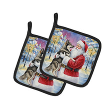 Load image into Gallery viewer, Norwegian Elkhound with Santa Claus Pair of Pot Holders