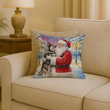 Load image into Gallery viewer, Norwegian Elkhound with Santa Claus Throw Pillow
