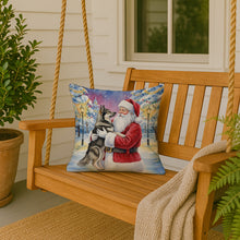 Load image into Gallery viewer, Norwegian Elkhound with Santa Claus Throw Pillow