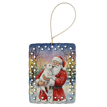 Load image into Gallery viewer, White Pit Bull Terrier with Santa Claus Porcelain Ornament
