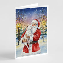 Load image into Gallery viewer, White Pit Bull Terrier with Santa Claus Greeting Cards Pack of 8