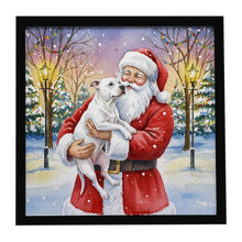 Load image into Gallery viewer, White Pit Bull Terrier with Santa Claus Framed Metal Print