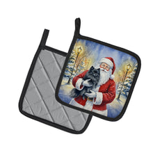 Load image into Gallery viewer, Black Pomeranian with Santa Claus Pair of Pot Holders