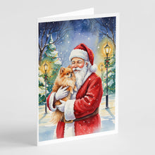 Load image into Gallery viewer, Pomeranian with Santa Claus Greeting Cards Pack of 8