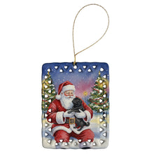 Load image into Gallery viewer, Black Pug with Santa Claus Porcelain Ornament