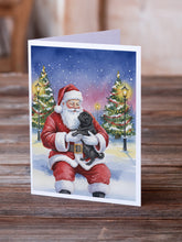 Load image into Gallery viewer, Black Pug with Santa Claus Greeting Cards Pack of 8