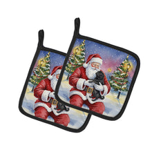 Load image into Gallery viewer, Black Pug with Santa Claus Pair of Pot Holders