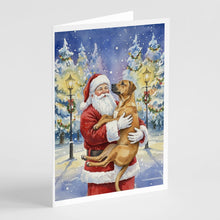 Load image into Gallery viewer, Rhodesian Ridgeback with Santa Claus Greeting Cards Pack of 8