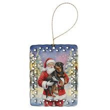 Load image into Gallery viewer, Rottweiler with Santa Claus Porcelain Ornament
