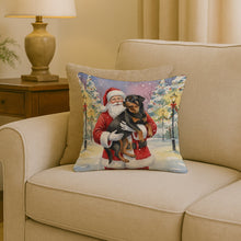 Load image into Gallery viewer, Rottweiler with Santa Claus Throw Pillow