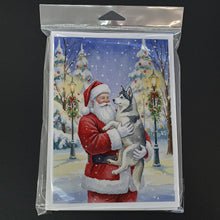 Load image into Gallery viewer, Siberian Husky with Santa Claus Greeting Cards Pack of 8